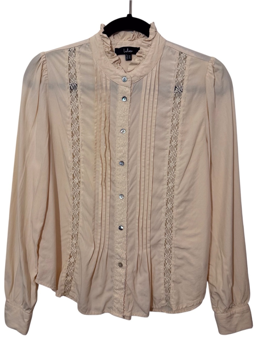 Lulus Size X-Small Cream Lace Button Up Top Boho Cottagecore Long Sleeve